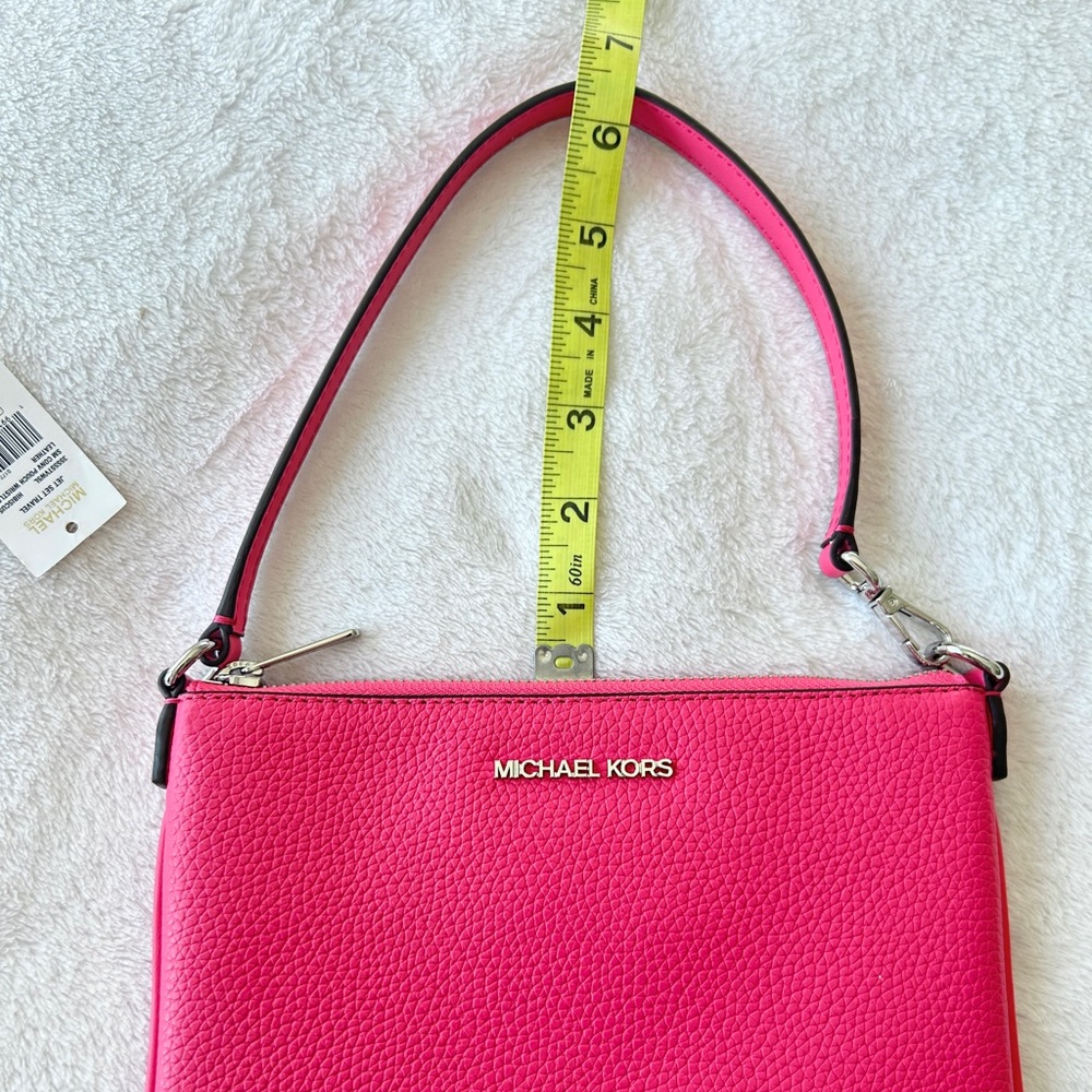 🌺 MICHAEL KORS Jet Set Small Pebbled
Leather Convertible Wristlet NWT - Hibiscus - Picture 11 of 11